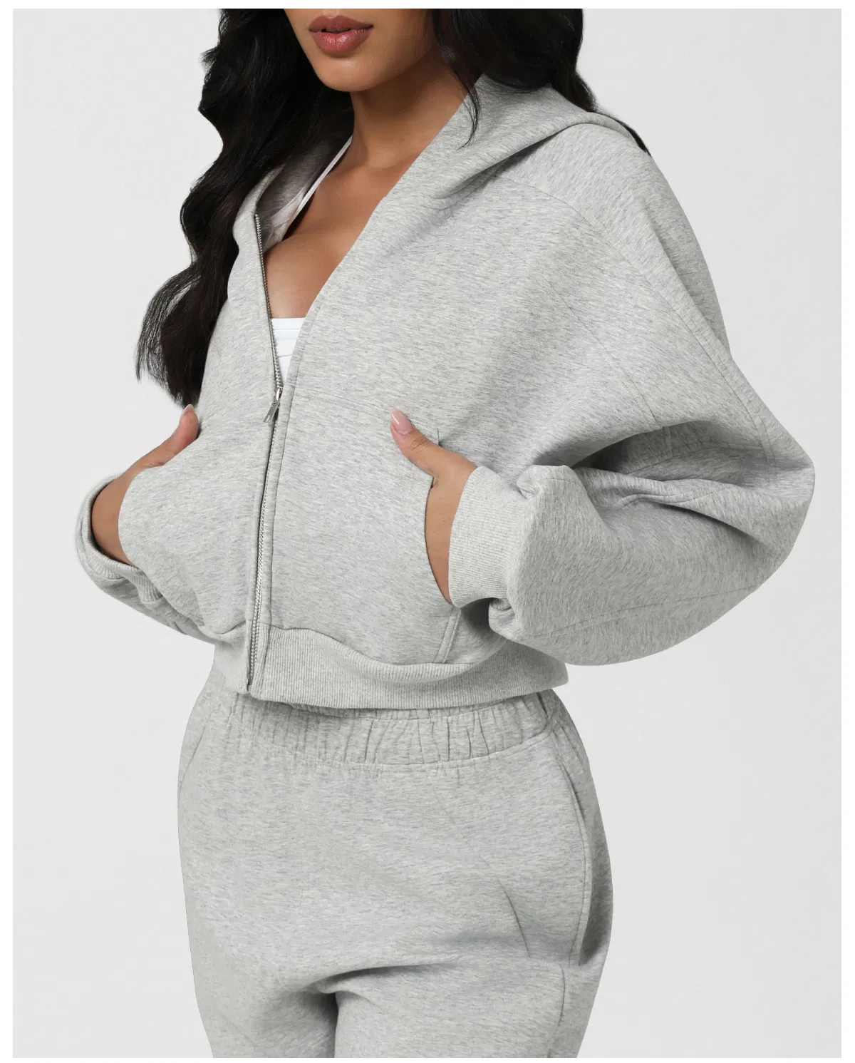 Women Autumn/Winter Thickened Hooded Zipper Jacket Casual Loose Sportswear Two-Piece Clothing Set