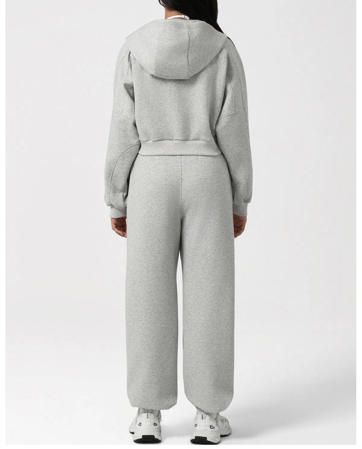 Women Autumn/Winter Thickened Hooded Zipper Jacket Casual Loose Sportswear Two-Piece Clothing Set