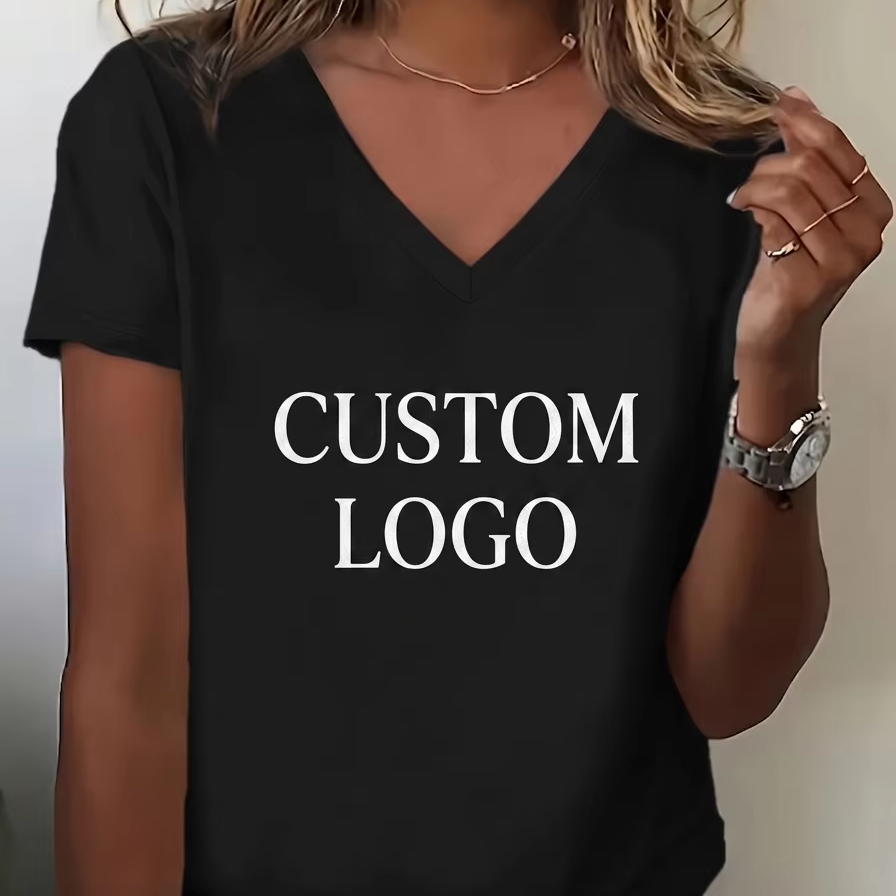 OEM Custom Women's V-Neck Cotton Polyester Loose Fit T-Shirt Plus Size Character Print Graphic Casual Soft Sexy Tee Tops LOW MOQ