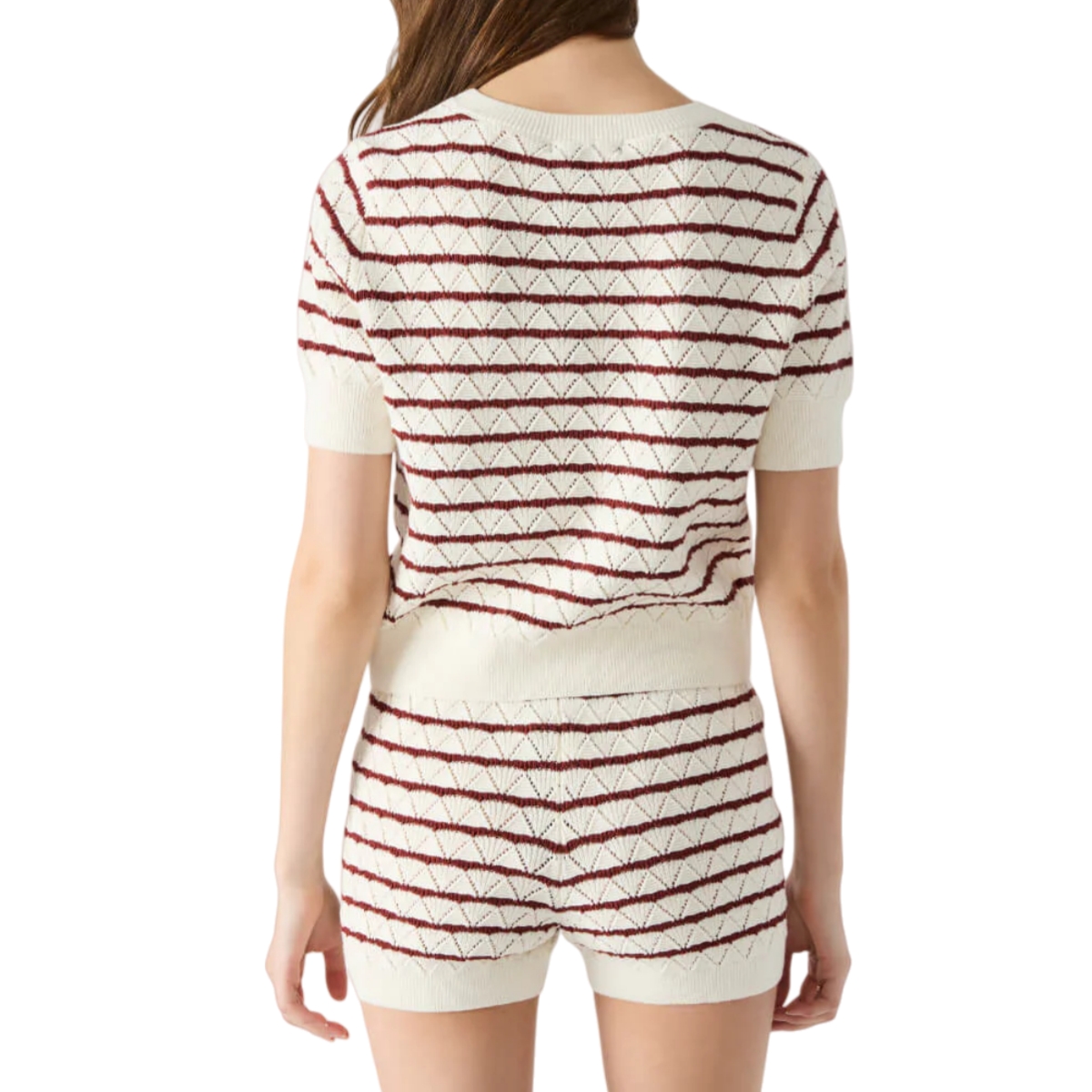 Wholesale Custom 100%Cotton Women Knit Sweater Set Summer Crew Neck Short Sleeves Striped High-Quality Knitwear