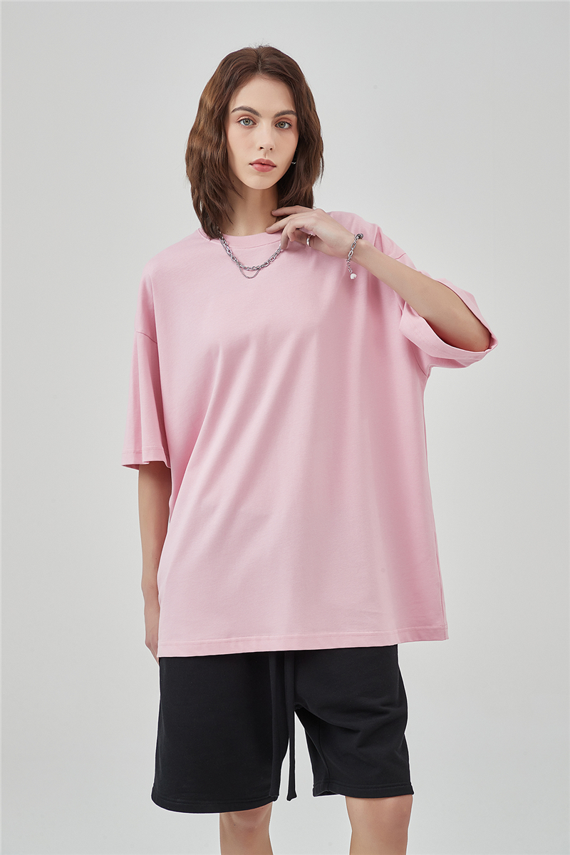 Women's Streetwear Solid Knitted 100% Cotton Regular Fit T-Shirt in Pink Black White-Bulk Order