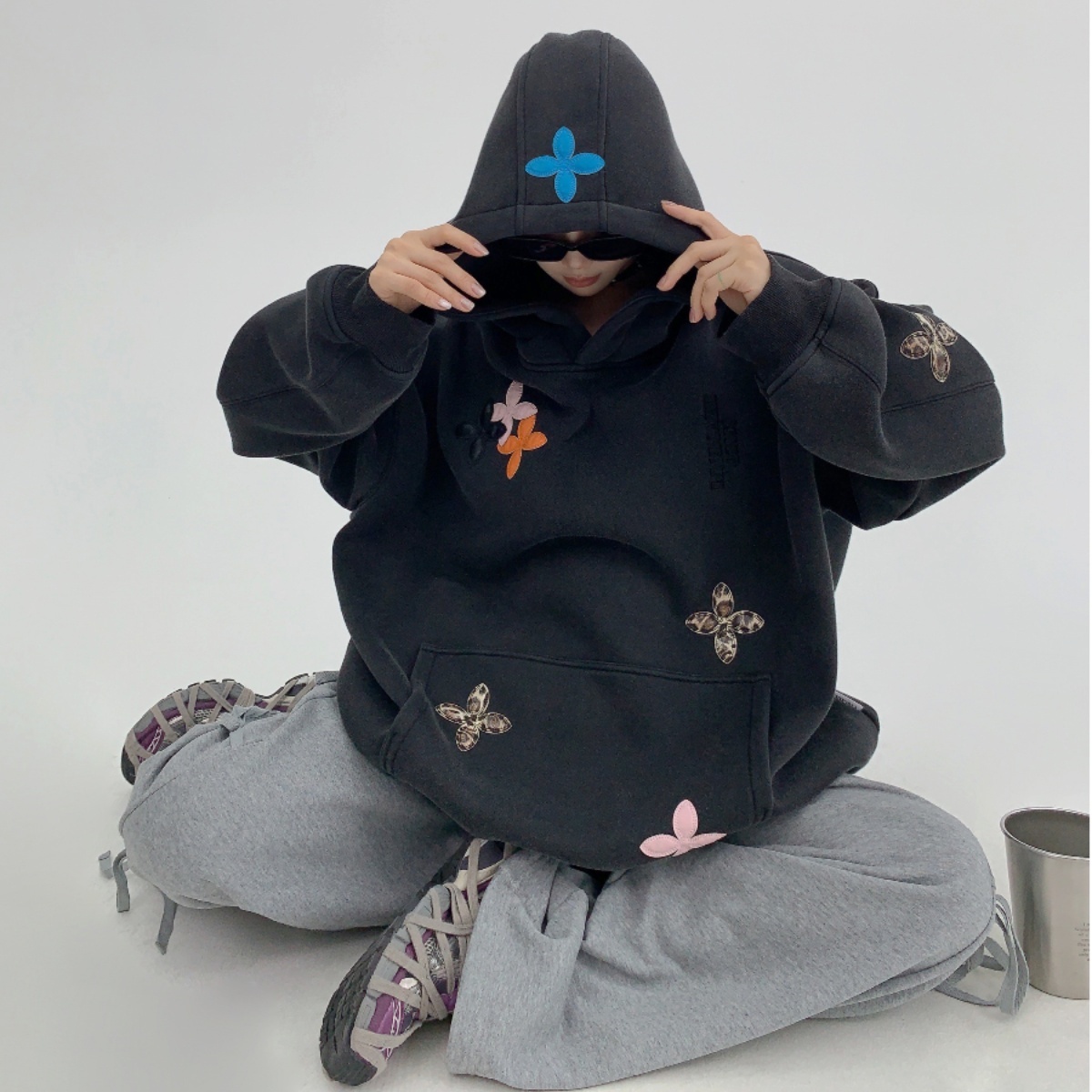 Women's Casual Fashion Oversize Hoodie Embroidery Sustainable Plus Fleece Coat for Autumn Spring Waterproof Long Winter Knitted