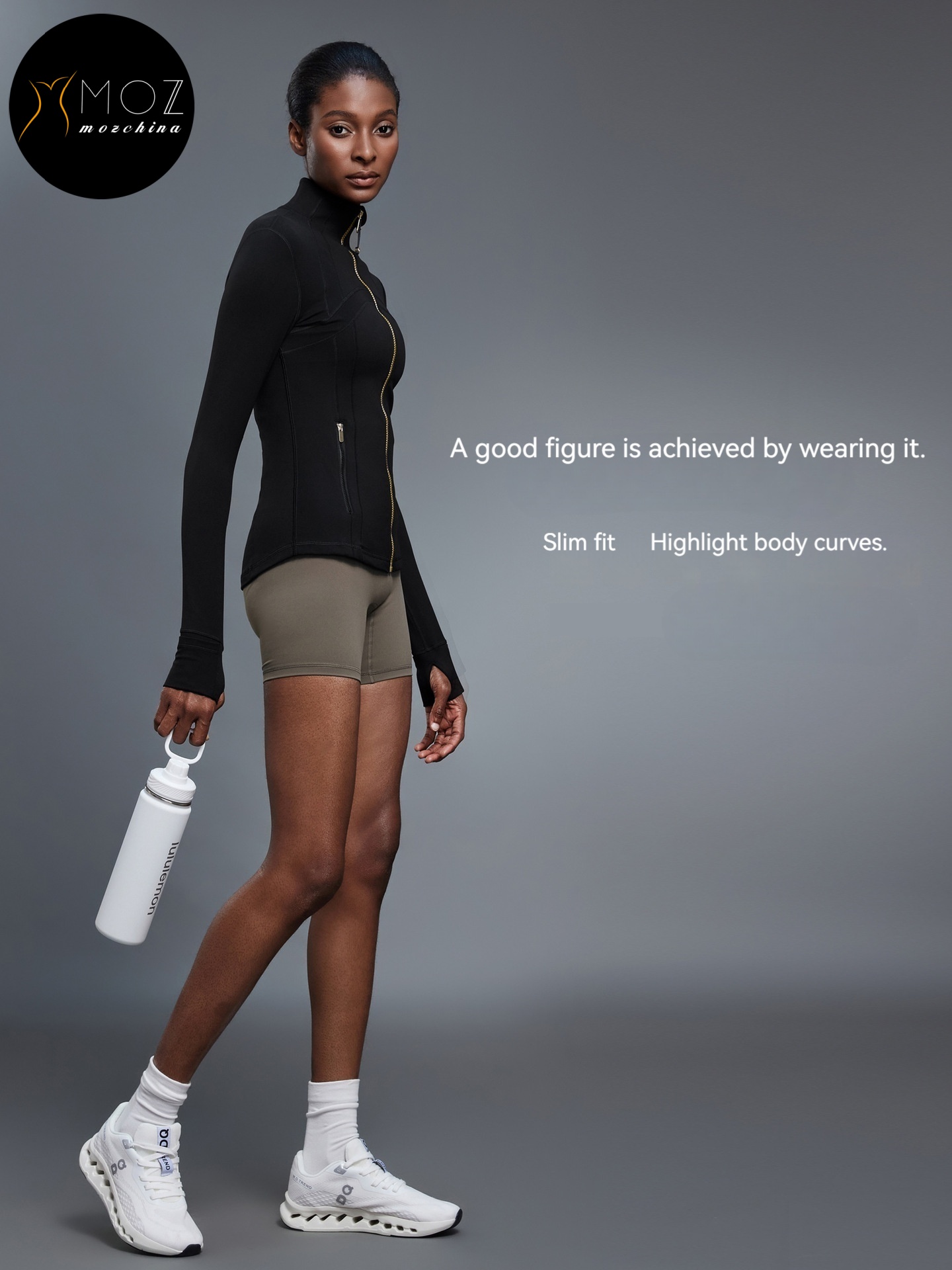 Women's Lightweight Stand Collar Yoga Jacket Golden Zip Outerwear for Running &amp; Fitness Soft &amp; Comfortable Lounge Coat Design
