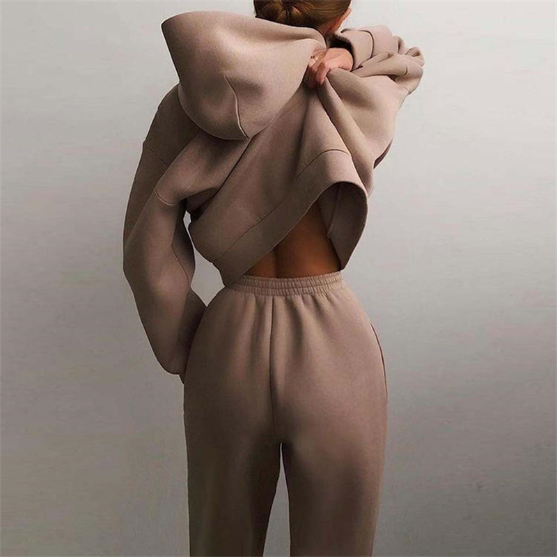 Women's Hooded Sweatshirt Fleece Long Sleeve Casual Sportswear Loose Fit Two Piece Outfit Solid Color All Seasons Women's Set