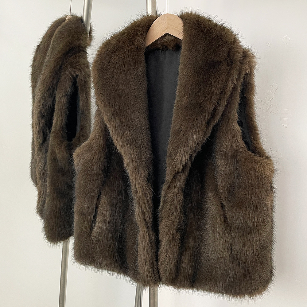 Cross-Border European American Women's Slim Fit Clothing 25 Spring/Autumn New Street Fashion All-Match Pea Coat Artificial Fur