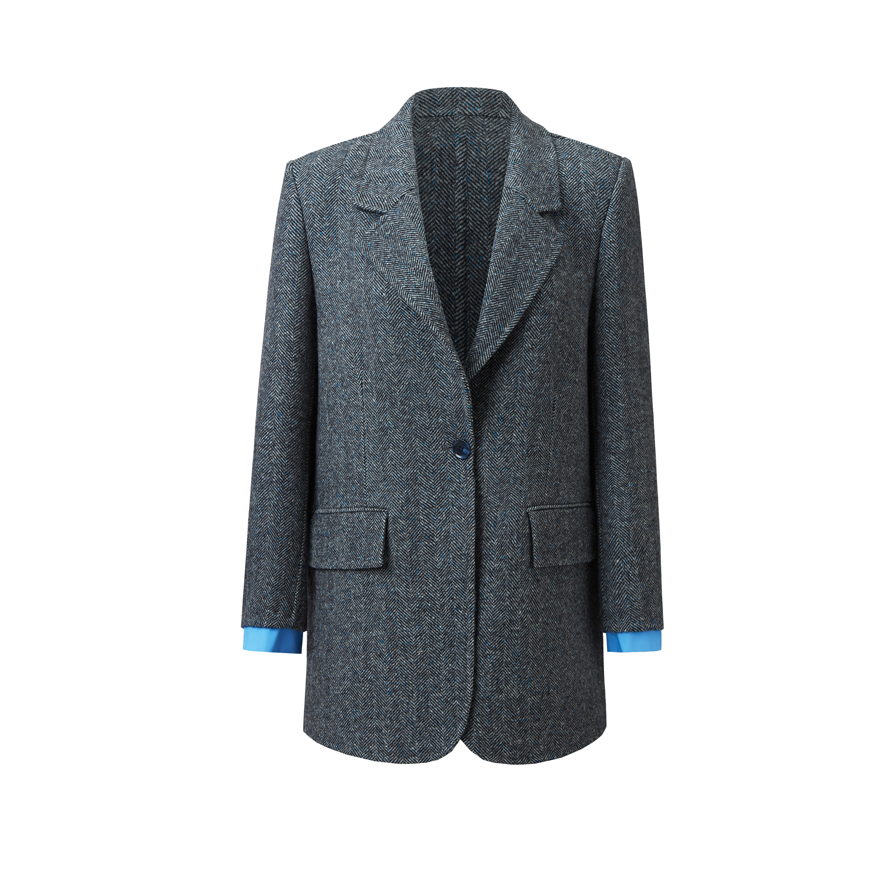 OEM&amp;ODM Premium Woolen Woven Women's Blazer Coat Herringbone Pattern Contrast Cuffs Luxe Warm Breathable Outerwear Fall Winter