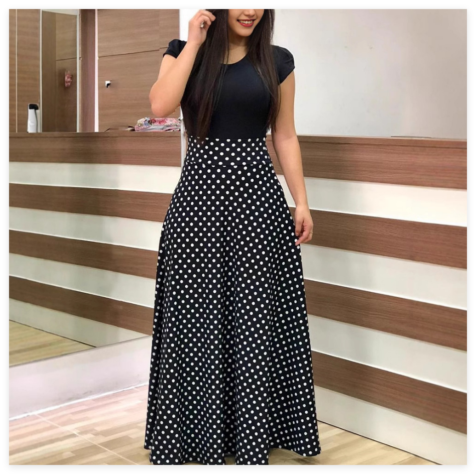 Floral Print Maxi Dress Women Short Sleeve O-Neck Chiffon Patchwork Long Gown Plus Size Bohemian Beach Party Summer Sundress