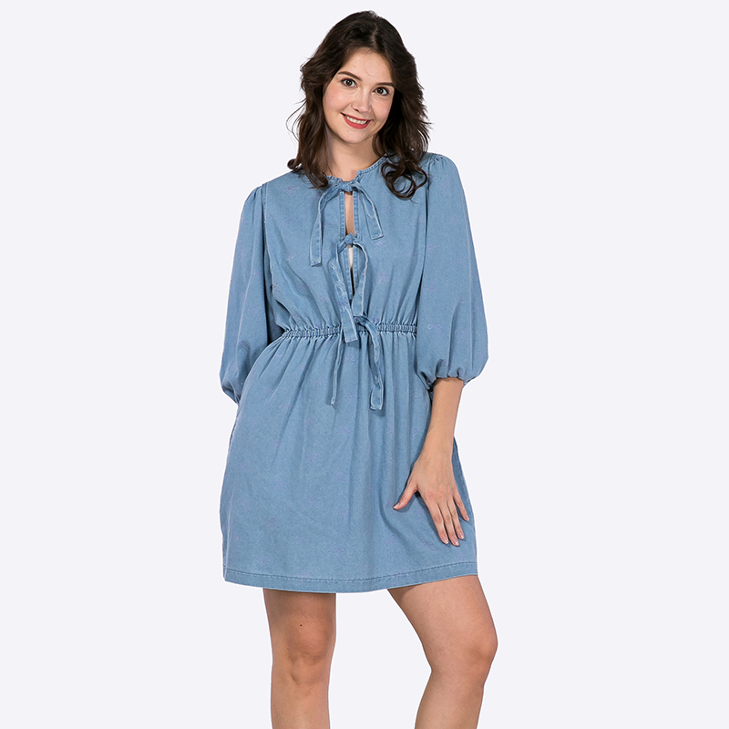 Custom Designer Women's Summer Casual Loose Denim Printed Dress Manufacturer for Women