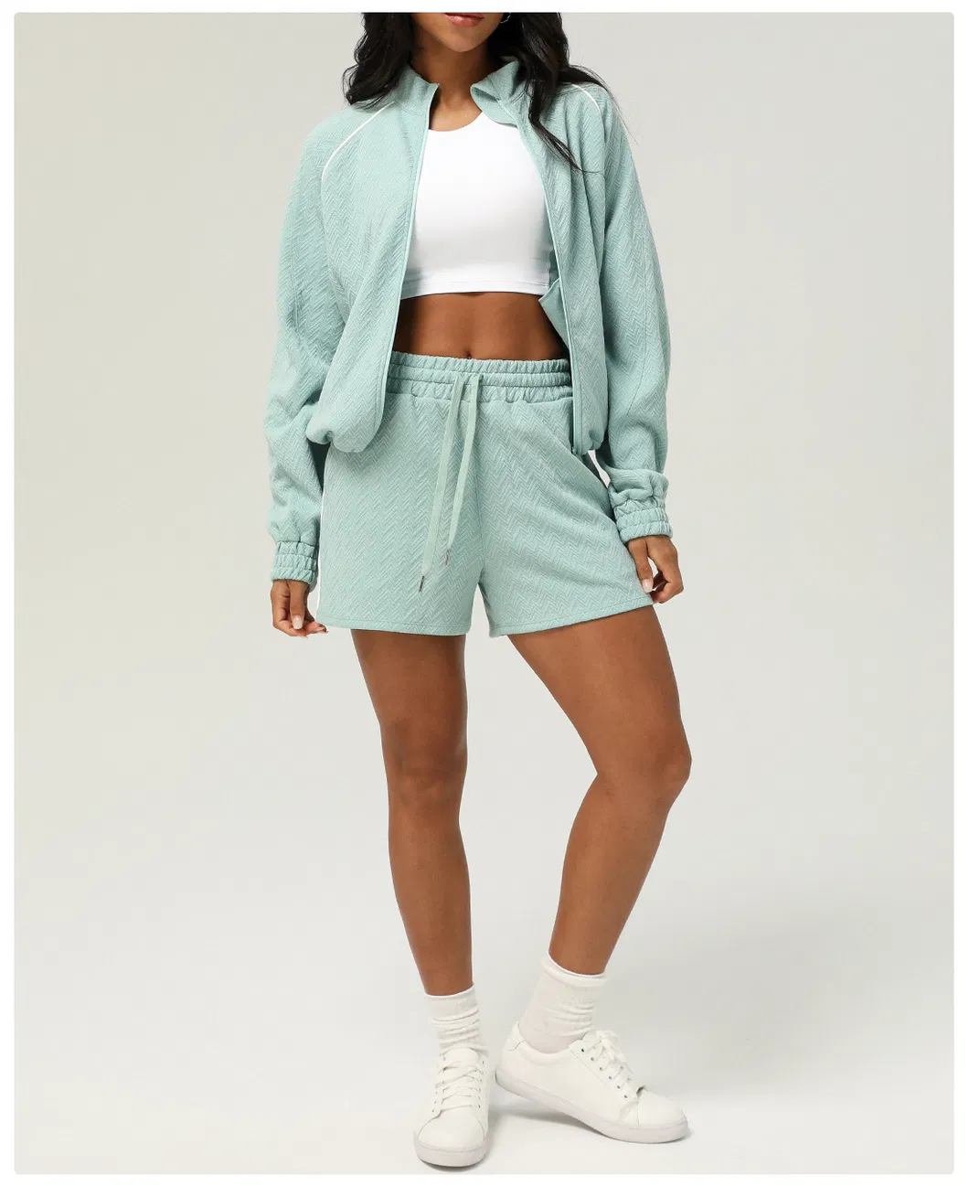 Women Yoga Wear Two-Piece Set Sports Suit Cardigan Sweatshirt Shorts Casual Clothing