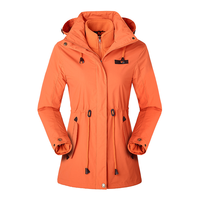 Outdoor Women's Blazer Jacket 3-in-1 Mid-Length Detachable Two-Piece Set Autumn Winter Fleece Lined Thickened 3D Pattern Trendy