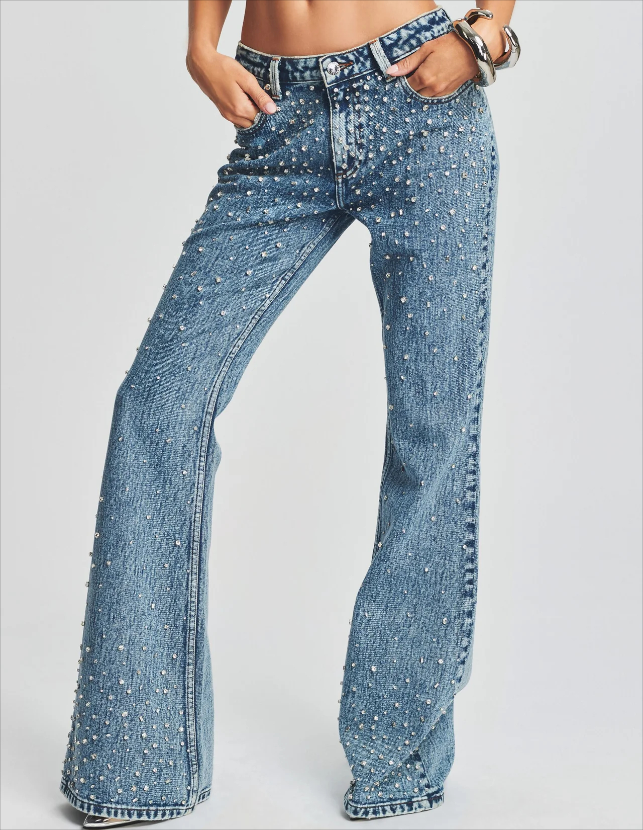 New Stylish Y2K Chinese Women's Rhinestone Denim Jeans Pant Paisley Pattern Hip Hop Embroidered Rivet Decoration Casual Utility