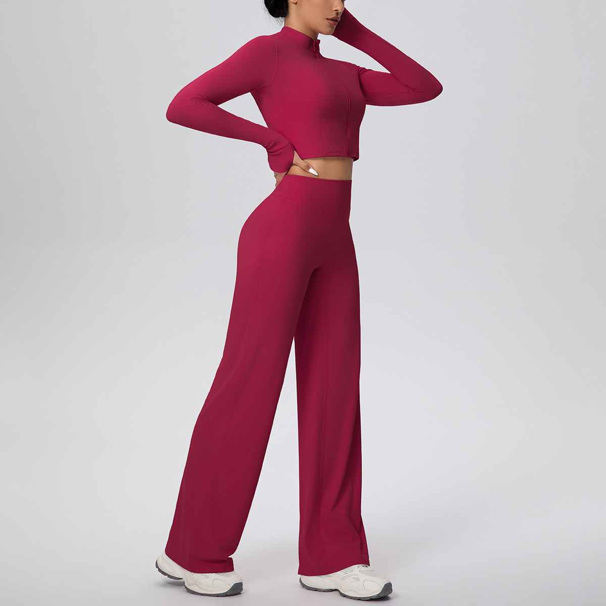 Customised Brand Yoga Set Long Sleeve Zipper Crop Jacket Tummy Control Leggings Naked Feelings Gym Outfits Women Activewear