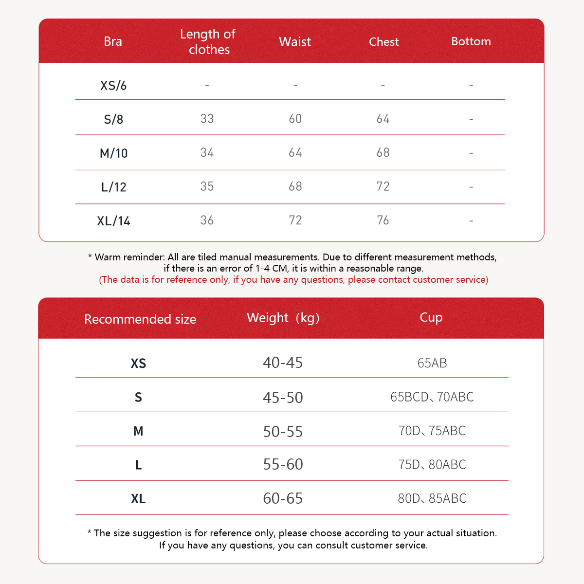 Size Chart and Dimensions