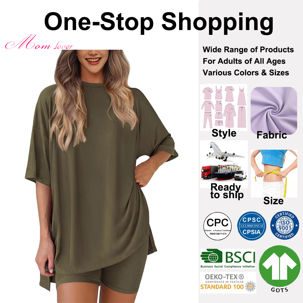 Women's Summer Solid Two-Piece Set Casual Oversize Shirts Shorts Sleepwear Outfit Split Hem Lounge for Maternity Pajamas