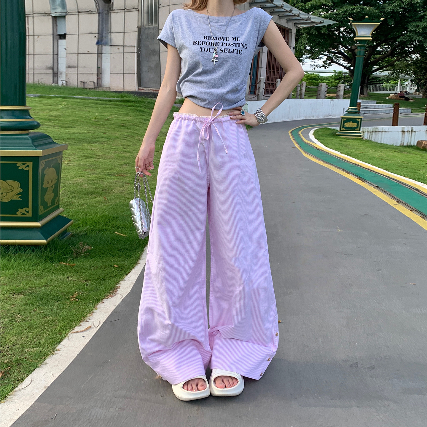 American Vintage High Waist Wide Leg Pants Drawstring Versatile Slacks Women's Winter Streetwear ODM Lazy Drape