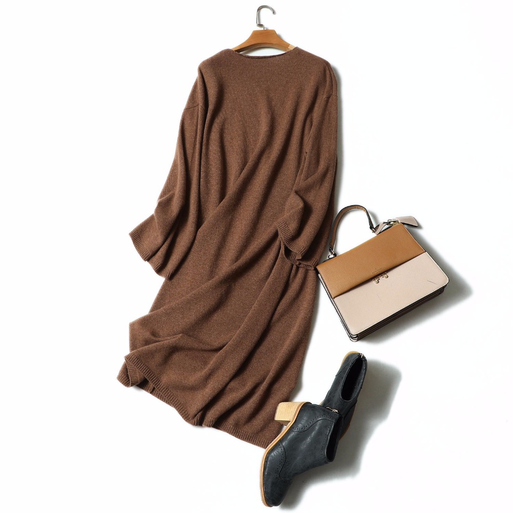 Women's Dresses Cashmere Knitted V Neck Loose Winter Plus Size Women's Dresses Sweater Dress Women Clothing