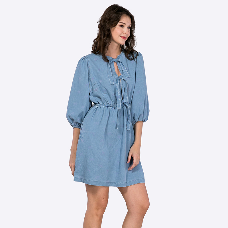 Custom Designer Women's Summer Casual Loose Denim Printed Dress Manufacturer for Women