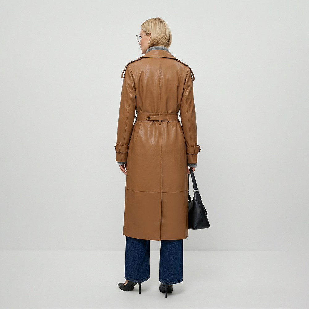 Women's Stylish Winter Trench Jacket Classic Design Soft PU Overcoat Warm Hood Cotton Filled Daily Fashion Outerwear
