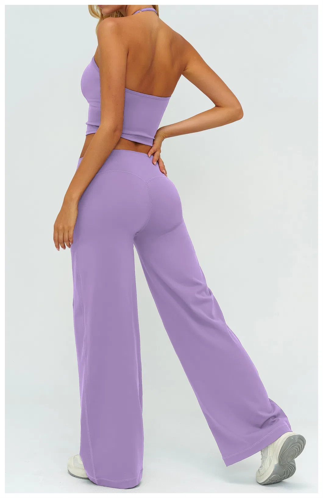 Elegant Resort Wear Yoga Set Halter Neck Top & Flowing Wide Leg Palazzo Pants, Naked Feel for Beach & Vacation