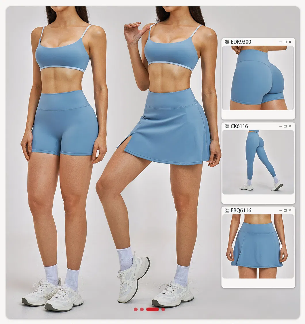 Womens Casual Fashionable Active 2 Piece Fitness Clothing with Deep V Neck Layered Sports Yoga Bra High Waist Gym Running Mini Shorts