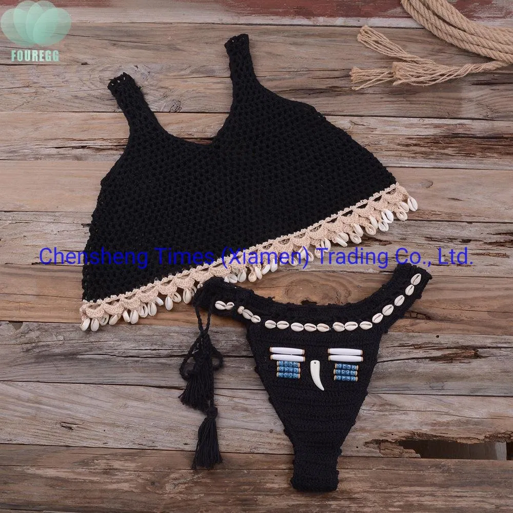 Women Hand-Woven Beach Wear Resort Modern Style Solid Color Linen Swimming Wear