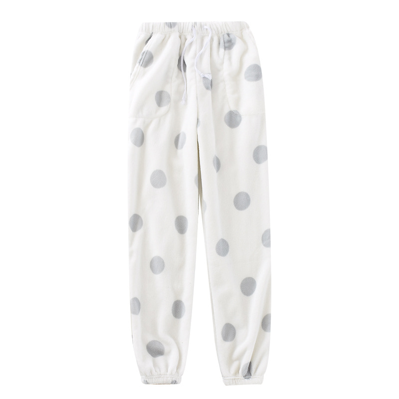 Women's Thick Flannel Pajama Pants Autumn Winter Warm Large Size Loose Trousers Coral Fleece Knitted Loungewear Casual Cute
