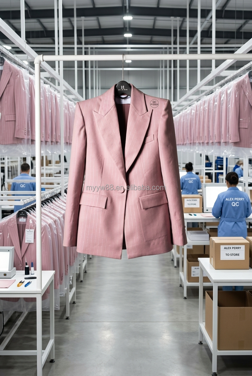 Custom Wholesale Pink Pinstripe Women's Suit High Quality Striped Blazer Set Business Formal Office Wear Apparel OEM/ODM ForSale