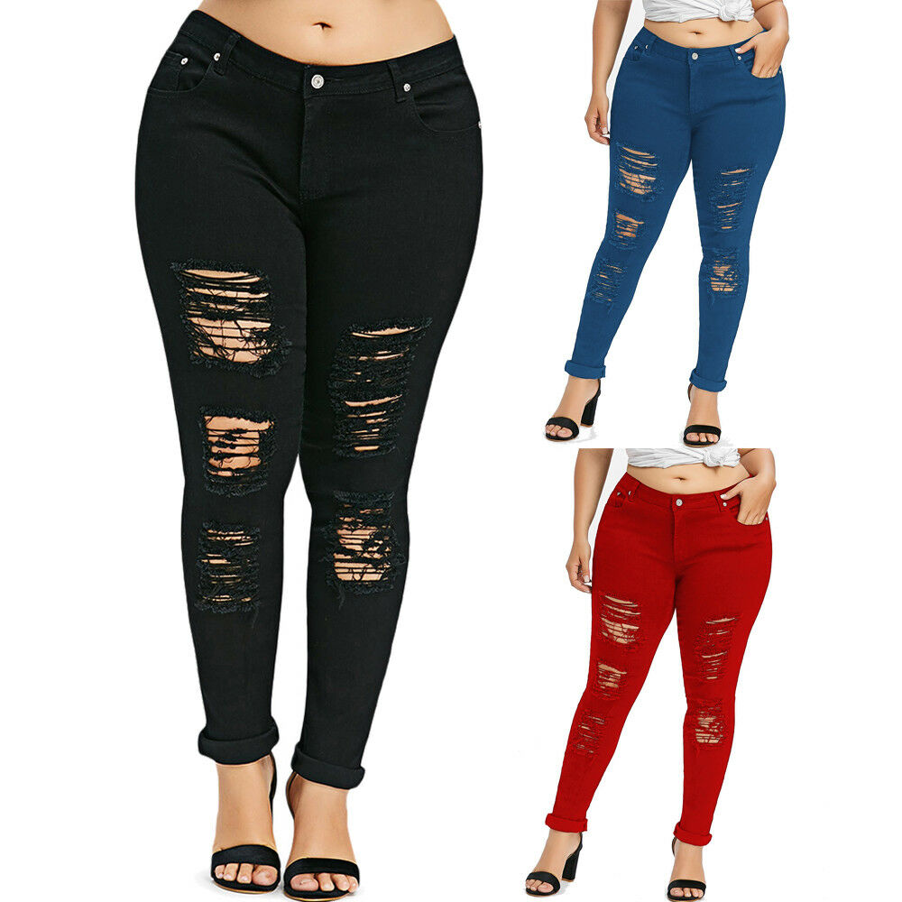 Hot Selling Women's Casual Mid Waist Pencil Pants Plus Size Fashion Slim Stretch Breathable Denim Jeans High Street Embroidery