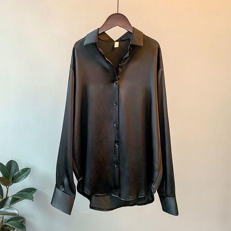 Luxury Women's Satin Office Blouse Collar Close-up