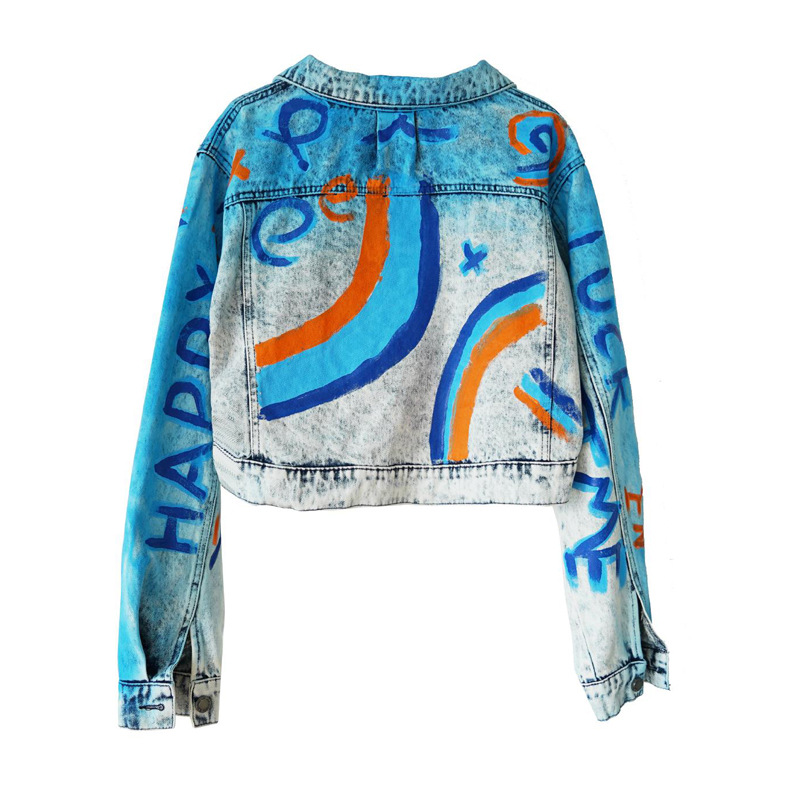 Hot Selling Female Denim Jacket for Spring Vintage Y2K Style Hand-Painted Graffiti Fashionable Loose Fit New Female Personality