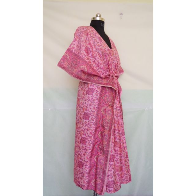 Vintage Silk Kaftan Summer Dress Bridal Party Shower Maxi Tunic Beach Wear Maternity Bridesmaid Dress Natural Waist Gift Her