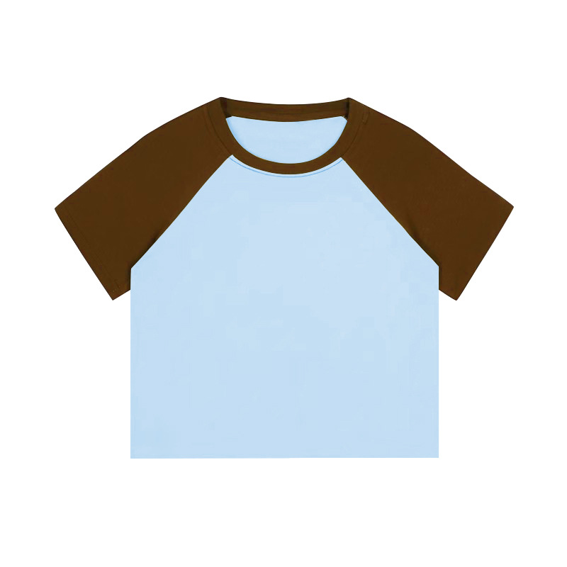 Custom Logo Raglan Sleeve Women's Cropped T-Shirts Contrast Short Sleeve Crop Tops Tees