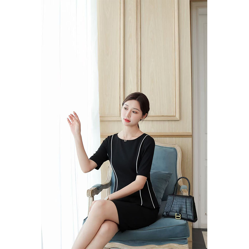 Ladies Formal Dress Fashion Design Elegant Short Sleeve Business Career Dress for Women