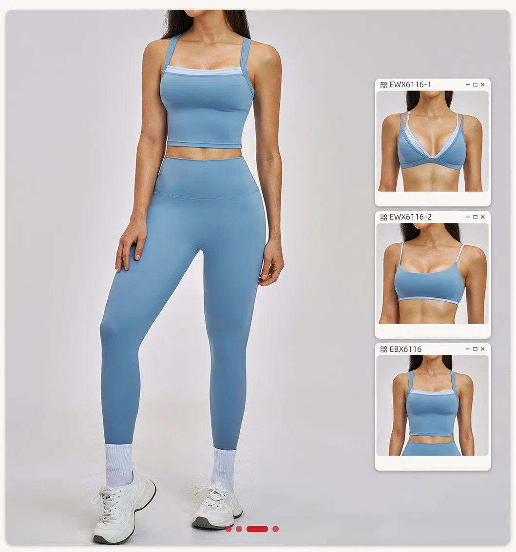Womens Casual Fashionable Active 2 Piece Fitness Clothing with Deep V Neck Layered Sports Yoga Bra High Waist Gym Running Mini Shorts