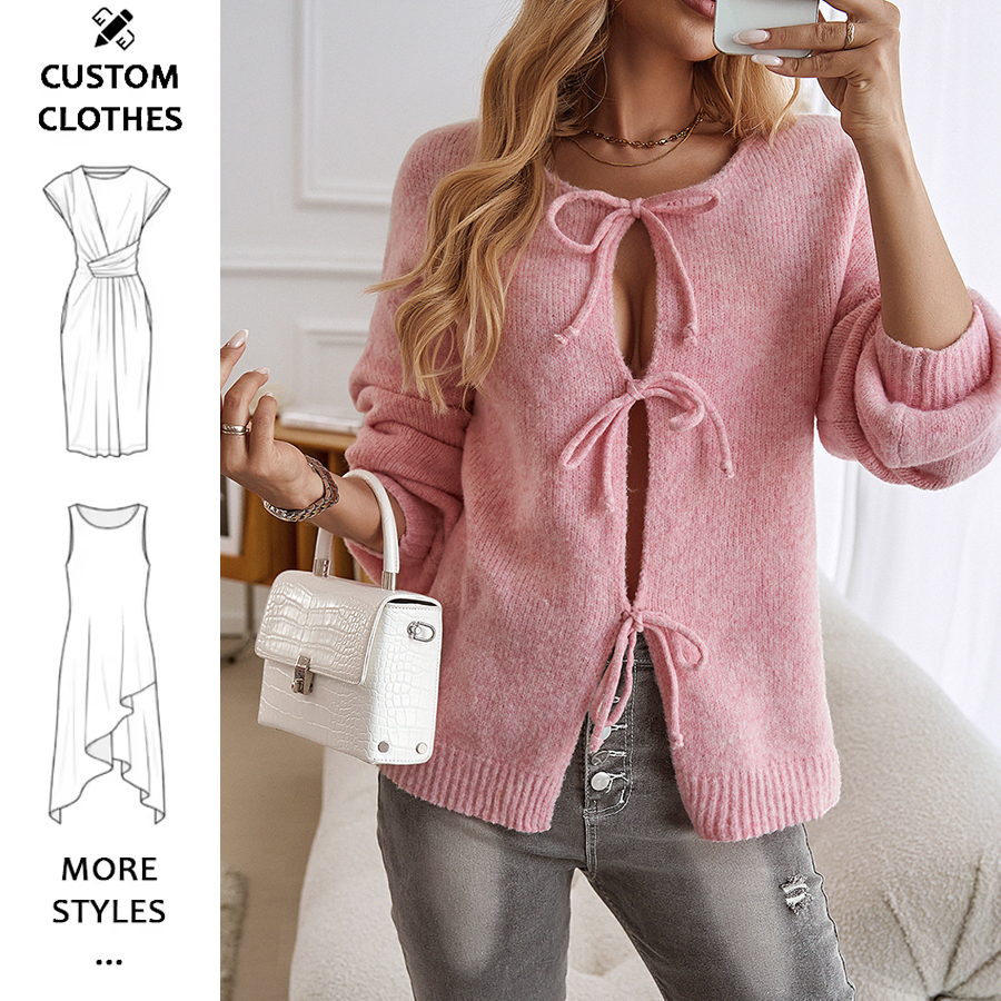 Women Y2k Tie Front Knitted Cardigan Sweater Long Sleeve Open Front Oversized Cardigan Women's Knitwear Tops Streetwear