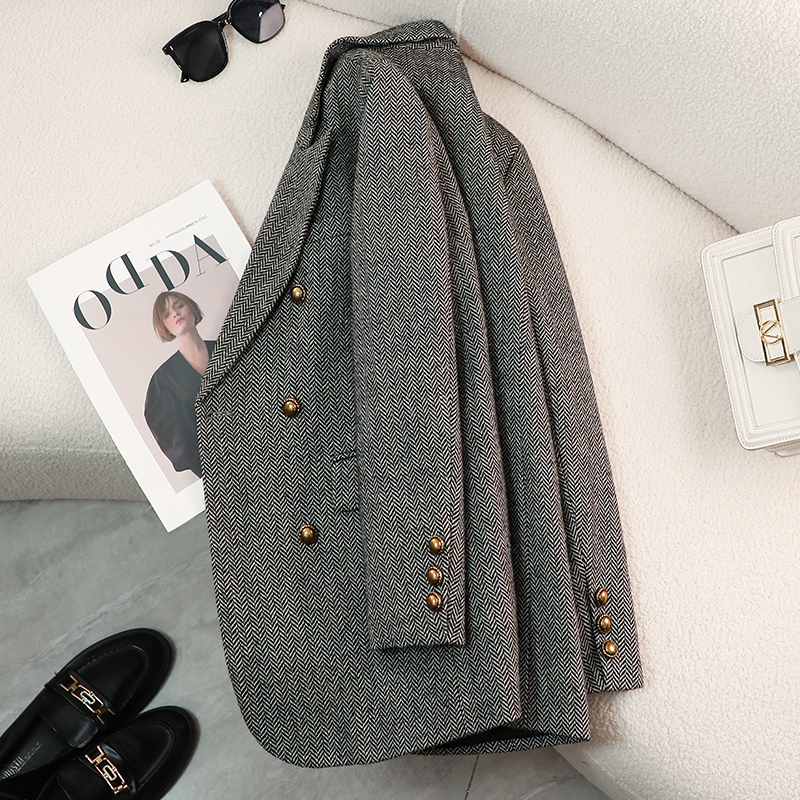 2024 Women's Gray Suit Coat High Quality Casual Outerwear for Spring Autumn Winter Thick Small Suit