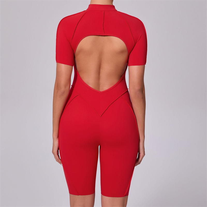 2025 Red Women's Sports Bodysuit & Jumpsuit Sexy Yoga Fitness Training Playsuit with Zippers Workout Sports Bulk Sportswear