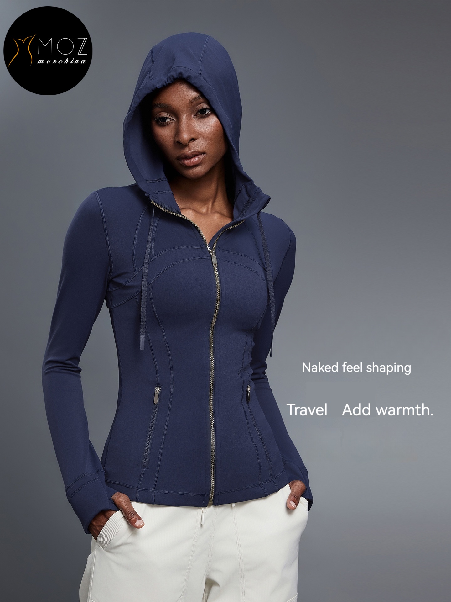 Women's Long-Sleeved Hooded Yoga Jacket Slim Fit Cardigan for Gym Running Soft Comfortable Breathable Sportswear Layer