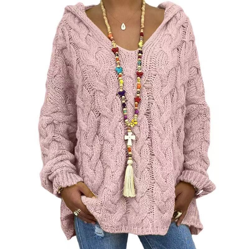 New Winter Women's Hooded Pullover Sweater with Quick Dry &amp; Anti-Wrinkle Loose Korean Knitwear Nylon/Acrylic Material
