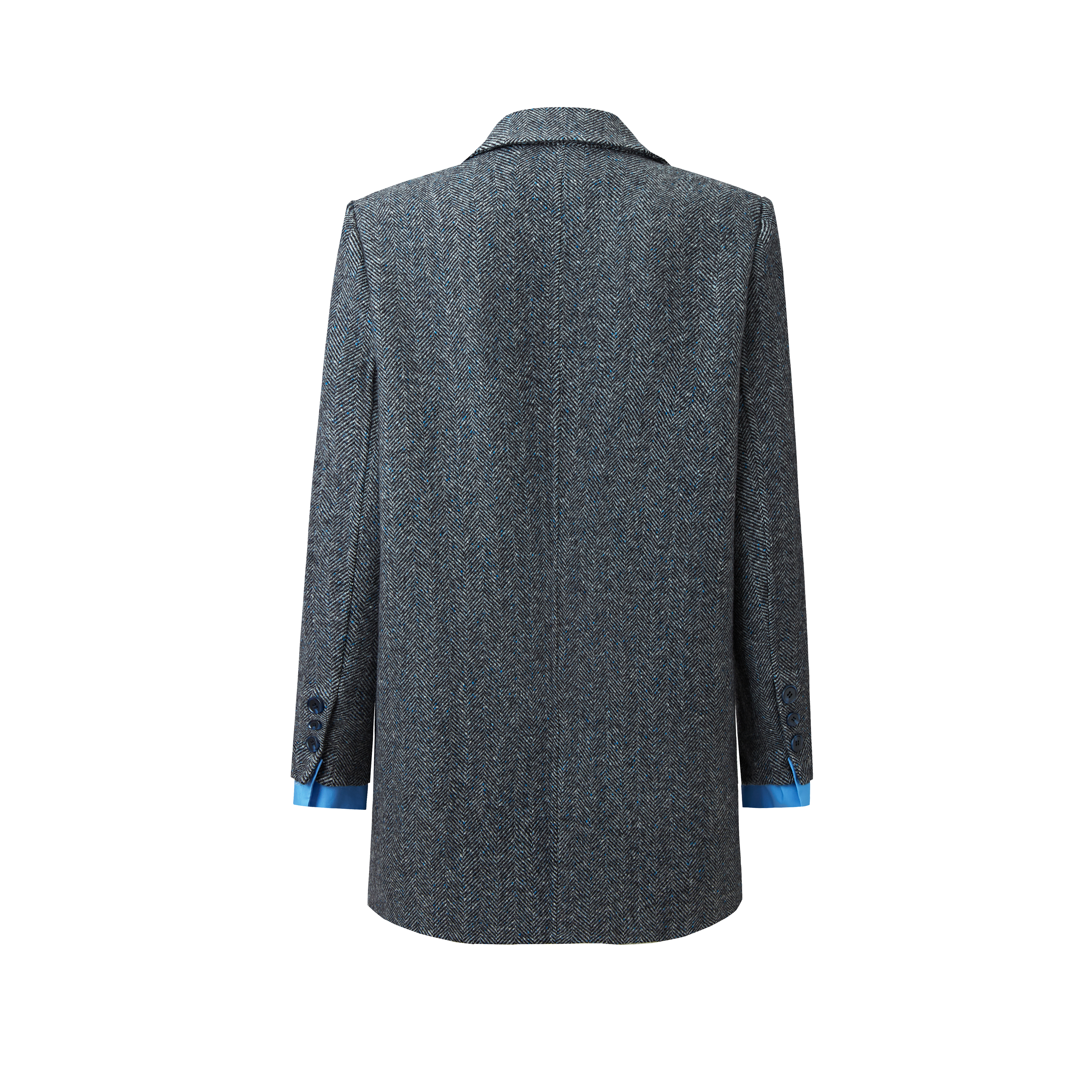 OEM&amp;ODM Premium Woolen Woven Women's Blazer Coat Herringbone Pattern Contrast Cuffs Luxe Warm Breathable Outerwear Fall Winter