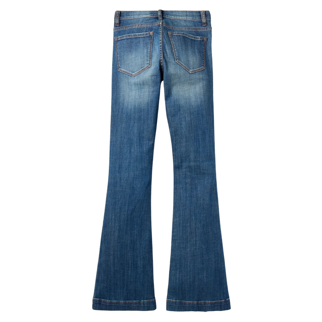 Comfortable Stylish Women's High Rise Flare Jeans Blue Stretch Denim Slim Fit Bootcut 5-Pocket Western Yoke Casual 5-Pocket