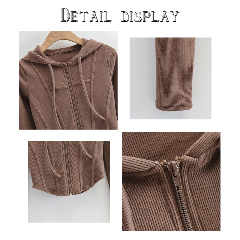 Fashion Short Style Hoodie New Long Sleeve Custom Embroidered logo Umbilical Cord Zipper-up Fish Bone Street Style Women Hoodie