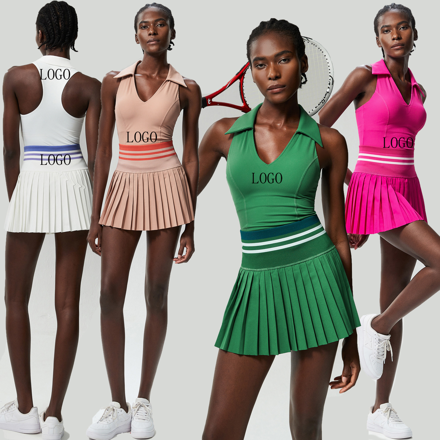 Women's Anti-Glare Quick Drying Tennis Skirt Set Breathable V-Neck Yoga Suit with Custom Logo-Sports Fitness Wholesale