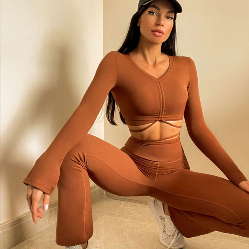 2022 New Arrivals Fashion Autumn Winter Tan Colors Collection Sets Womens Clothing Two Piece Casual Long Sleeve Yoga Set