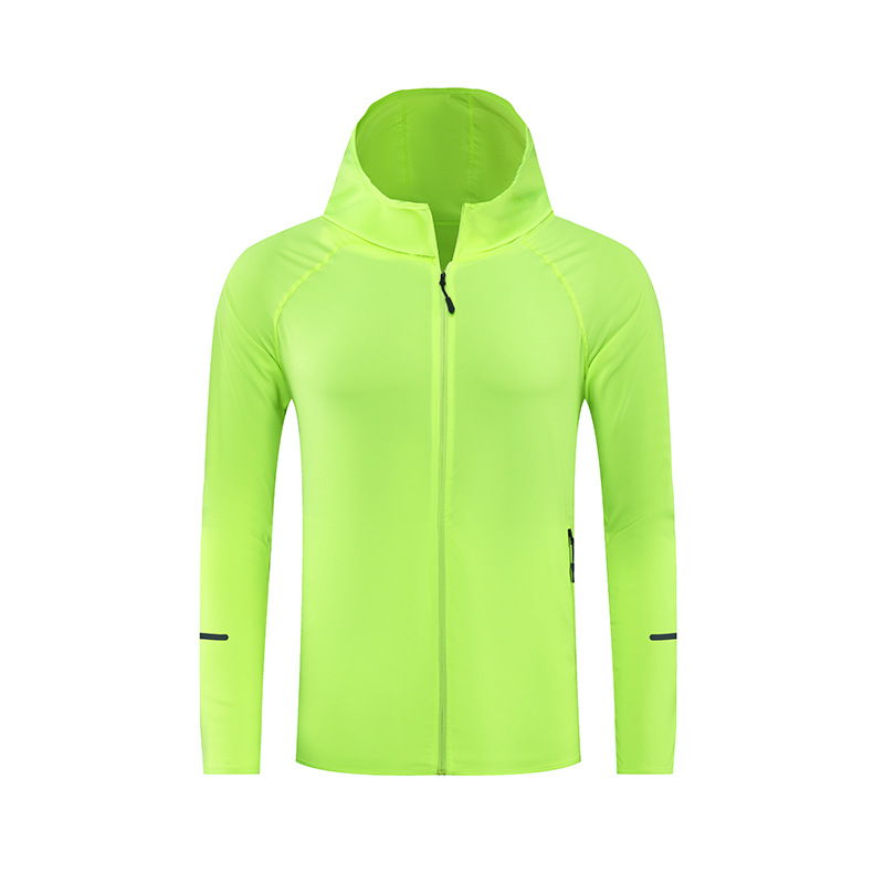 Men Women Hooded Running Windbreakers Lightweight Sports Jackets Spring Solid Fluorescent Long Sleeved Casual Zippered Quick Dry