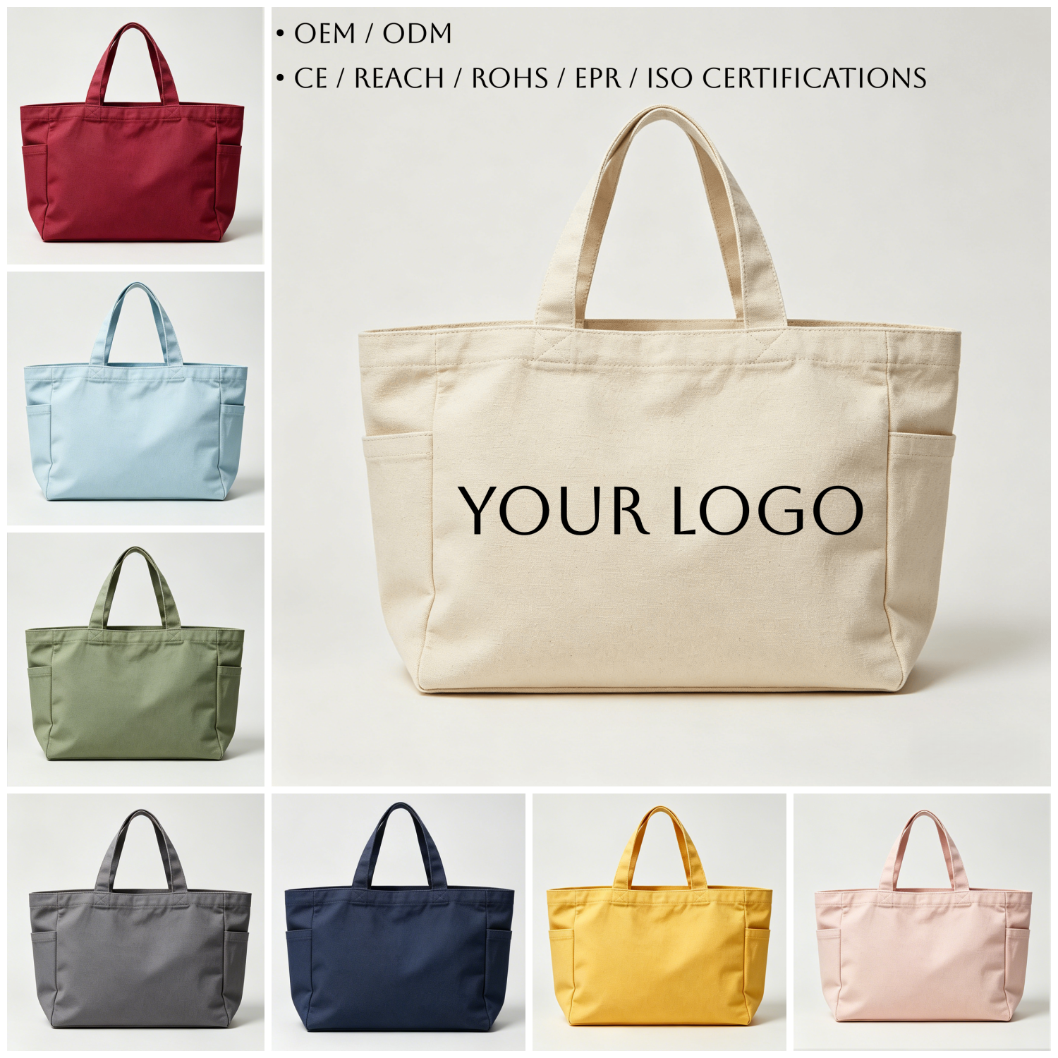 Custom Reusable Foldable Eco-friendly Shopping Bags with Logos Large Capacity Designer Canvas Women's Tote Bags for Daily Use