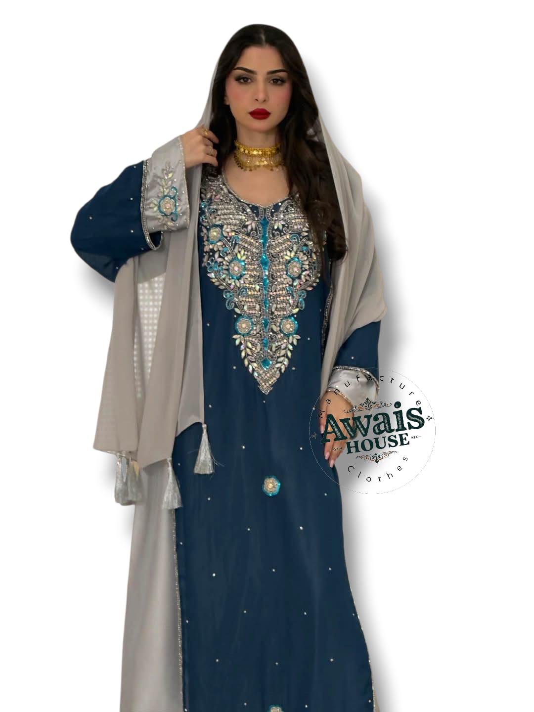 Solid Luxury Embroidery Beaded Eco-Friendly Washable Chiffon Floor-Length A-Line Kaftan Abaya Islamic Clothing Muslim Women's
