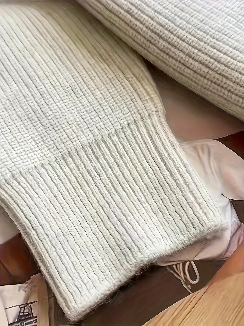 Korean-Style Women's Winter Sweater Coat with Turtleneck Double Zipper Raglan Sleeve Long Front Print Loose Top Knitted