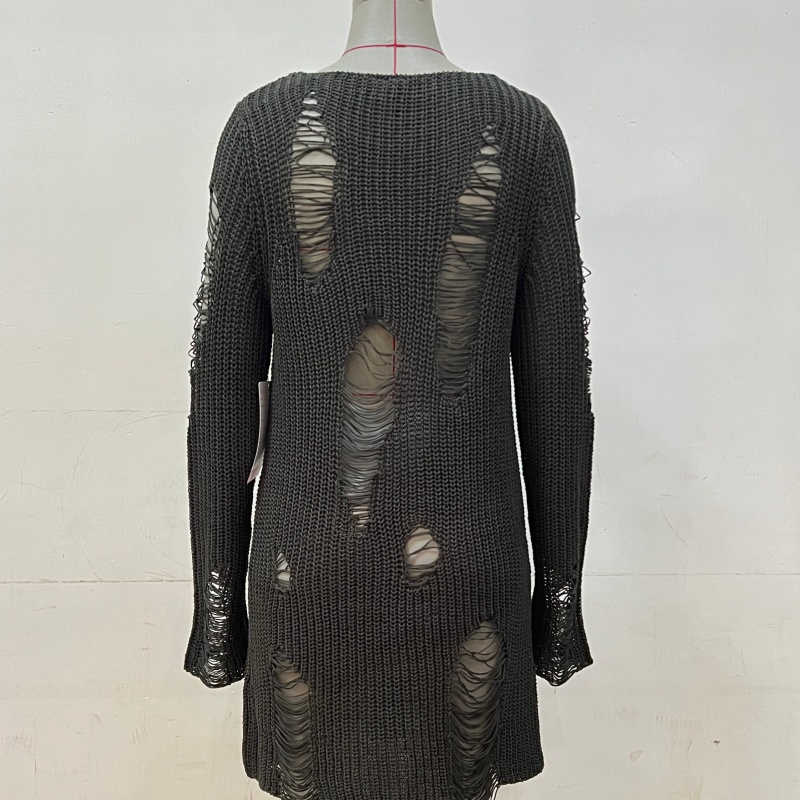 DIMITRI 2026 Custom OEM &amp; ODM Women Long Sleeve Knitwear Fancy Dress WITH BIG HOLE Women's Trendy Winter Open Front