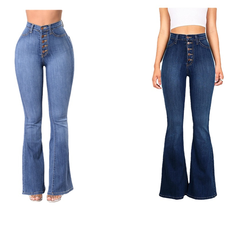 New Arrivals Popular European and American Women's Denim Trousers Slim High Waist and Buttock Flared Pants OEM Breathable